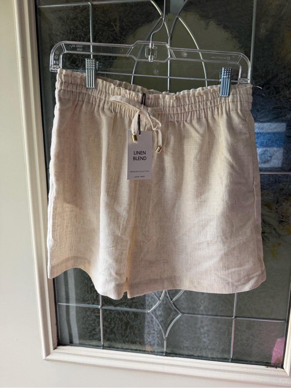 Love Tree Linen-Blend Drawstring Shorts — Natural Beige